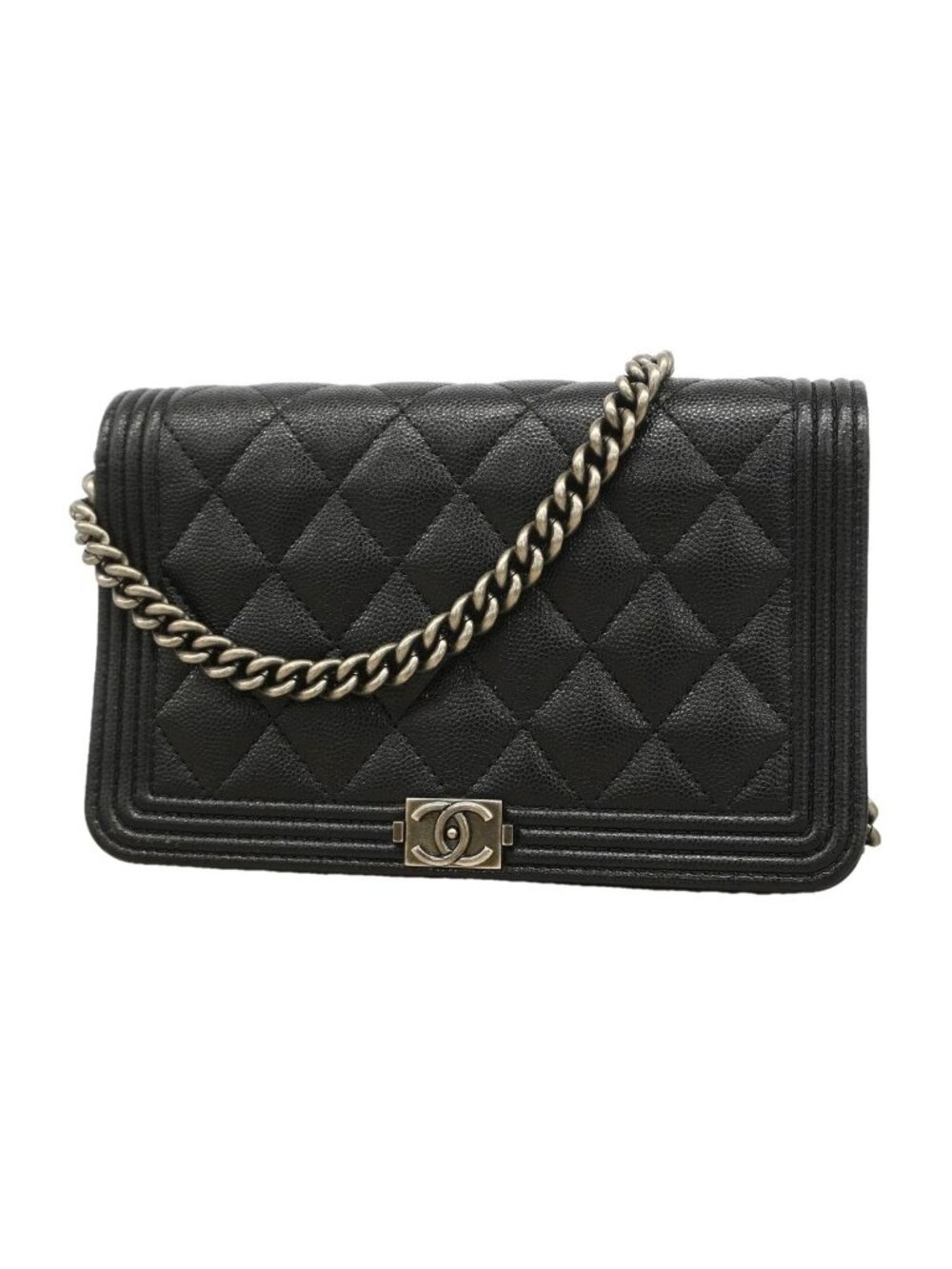 Chanel Wallet on Chain Boy Caviar Leather Black Silver Shoulder Bag